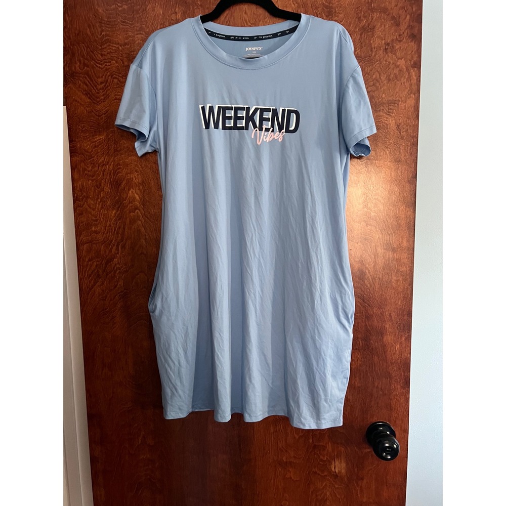 Joyspun Sleep Dress Womens S-M Blue Weekend Vibes Graphic Pockets